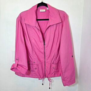 Chico's Jacket Women Size 3 (XL/14) Pink Full Zip Lightweight Pockets Cotton
